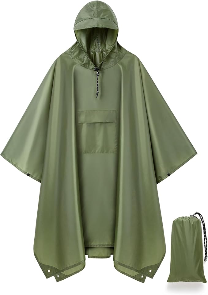 salamra Hooded Rain Poncho Waterproof Raincoat Jacket for Men/Women/Adults with Pocket
