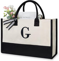 TOPDesign Embroidery Initial Canvas Tote Bag, Personalized Present Bag, Suitable for Wedding, Birthday, Beach, Holiday, is a Great Gift for Women, Mom, Teachers, Friends, Bridesmaids (Letter G)
