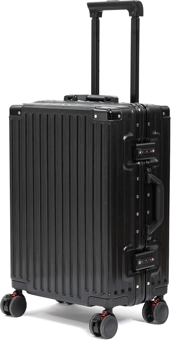 UrbanExporer 24 Inch Check In Hardside Zipperless Luggage with TSA Locks – Aluminum Frame Suitcase with Spinner Wheels, Cup Holder, Lightweight Travel Luggage for Business & Leisure Trips, Black
