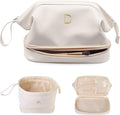 Gifts for College Girls-Initial Makeup Bag, Personalized Double Layer Cosmetic Bag with Makeup Brush Organizer, Waterproof, Large Capacity Travel Toiletry Bag Retirement Gifts, Daughter Gifts