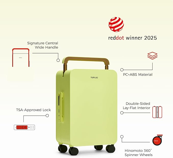 TUPLUS 20” Carry-On Hardside Luggage Lightweight ABS Travel Suitcase with Wide Handle Spinner Wheels TSA Combination Lock, Balance Series 2.0, Fresh Sprout Green