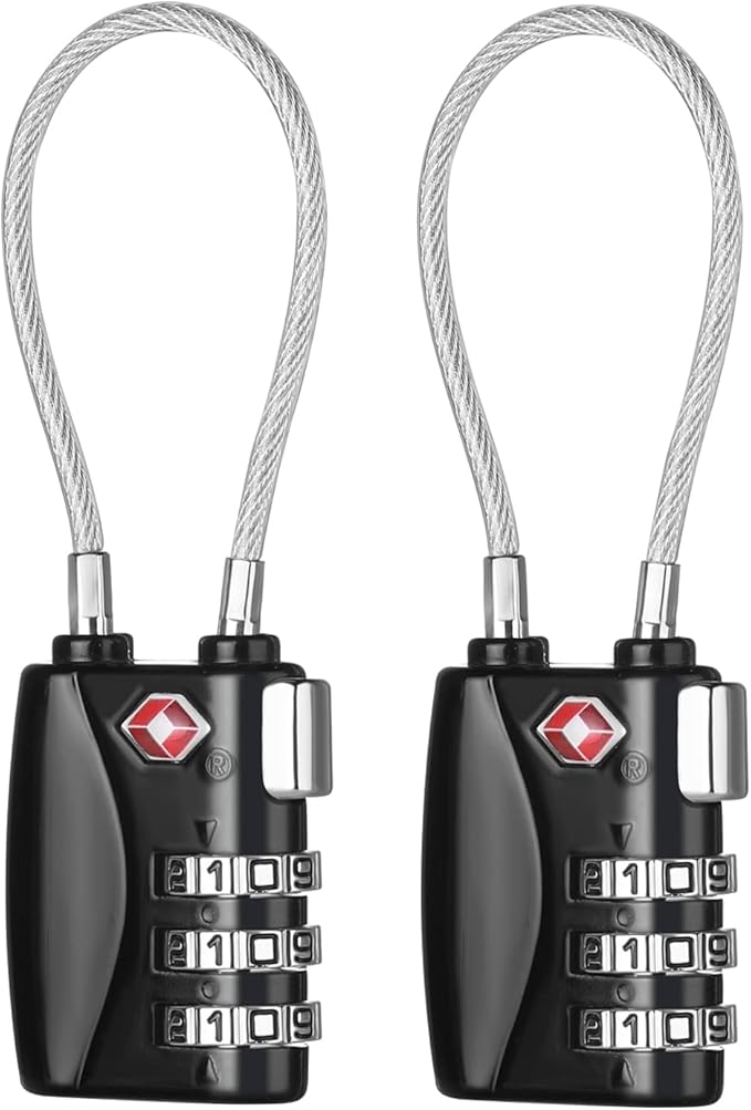 ZHEGE TSA Cable Luggage Lock Small Padlock for Suitcase, Baggage, Backpack, Pistol Case (2 Pack, Black)