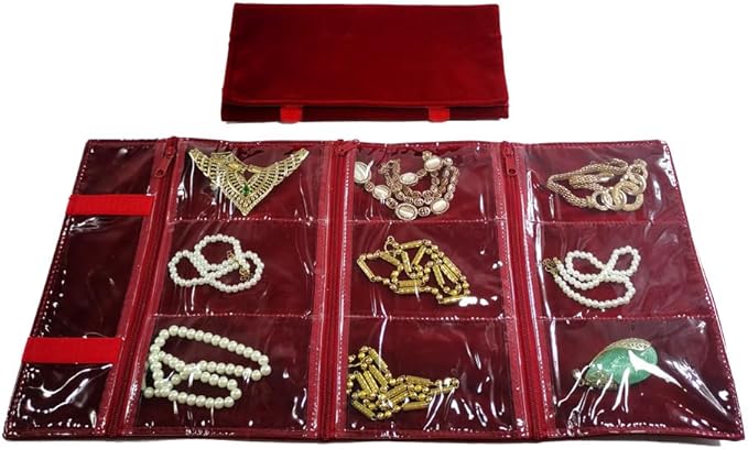 Travel Jewelry Roll Bag Portable Organizer Pouch With Grids&PVC Cover Storage Bags for Necklace, Bracelet, Bracelet,Ring, Badge, Pendant