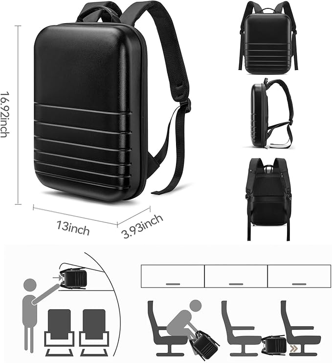 SOKOK Carry On Travel Backpack Waterproof Business Backpack with Laptop Compartment, Slim Hardshell Computer Backpack for Men and Women, Black