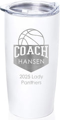 Lifetime Creations Personalized Basketball Coach Tumbler: Custom Basketball Coach Gift, Coaches Coffee Travel Mug from Team, Insulated Engraved Stainless Steel 20 Ounce Cup (White)
