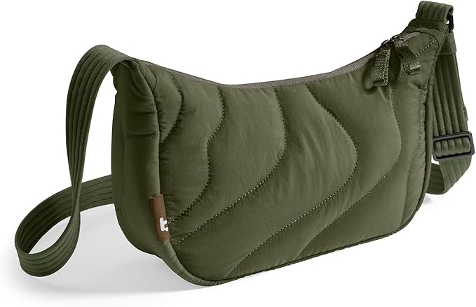 tomtoc 3.5L Puffer Sling Crossbody Bag for Women Trendy, Nylon Quilted Crescent Shoulder Bag Purses for Cellphone and Daily Essentials, Puffy Travel Hobo Handbag with Adjustable Strap & Inner Pockets