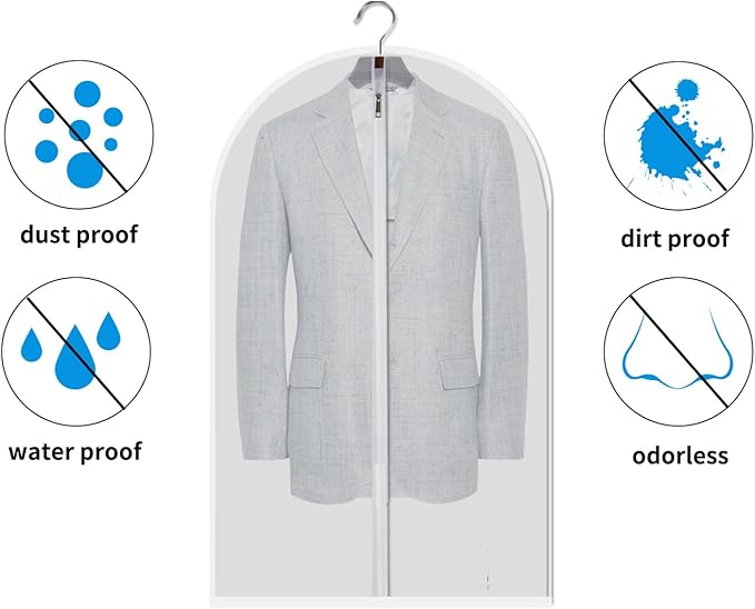 Garment Bags for Hanging Clothes, Clear Plastic Closet Storage Covers with Cedar Balls, 24" x 40", 6 Pack