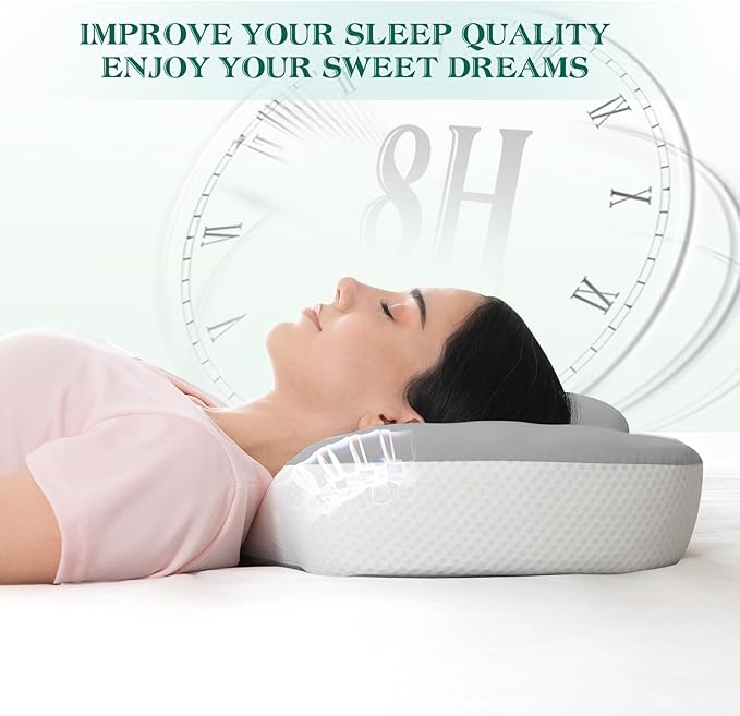 Cervical Pillow for Neck and Shoulder Support, Ergonomic Memory Foam Contour Pillows with Adjustable Dual Heights & Breathable Cover for Side Back Stomach Sleepers(Grey)