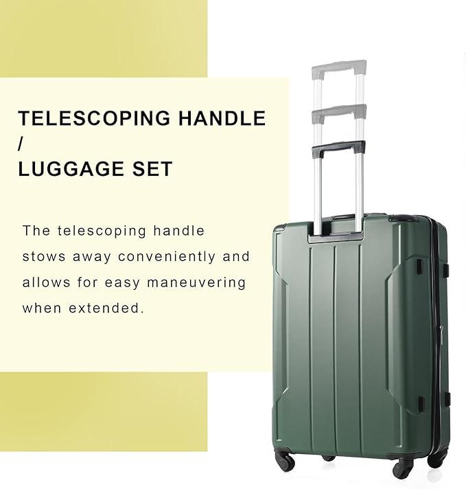 Merax Luggage Sets 2 Piece Suitcases with Wheels, Hardshell ABS Expandable and Lightweight, TSA Lock, Spinner Wheels, Carry On Luggage with Corner Guards (20 28 inch Green)