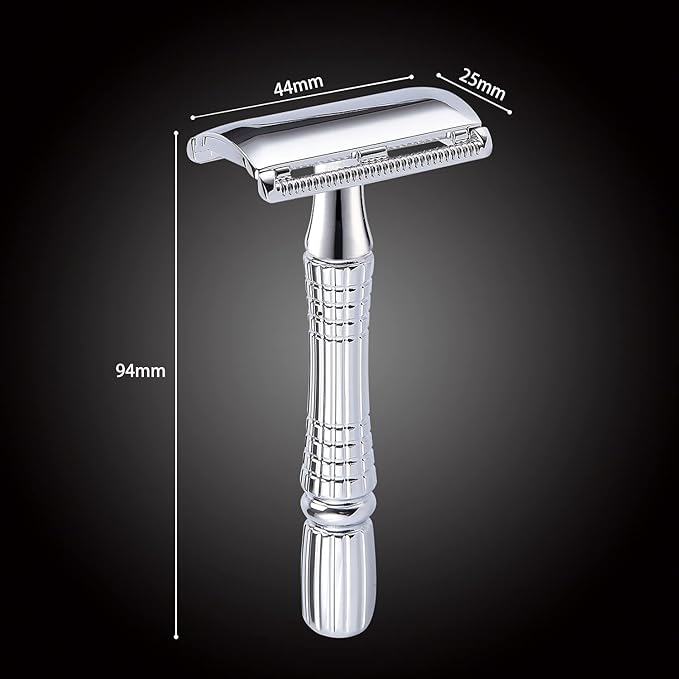 BAILI Classic 3-Piece Double Edge Safety Razor Wet Shaving for Men Women with Platinum Blade and Mirrored Travel Case BD176