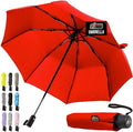 GORILLA GRIP Strong Stick Umbrella for Rain, Compact Travel One-Click Automatic Open Close, Lightweight, Portable, US Designed Reinforced Fiberglass Ribs, Wind Resistant, Easy Collapse, Red