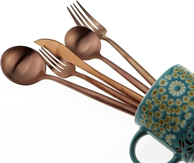 Gugrida 20-Piece 18/10 Stainless Steel Flatware Silverware, Luxury Dinnerware Set Travel Cutlery Tableware Include Knife Fork Spoon Service for 4,Healthy & Eco-Friendly Dishwasher Safe (Rose Gold)