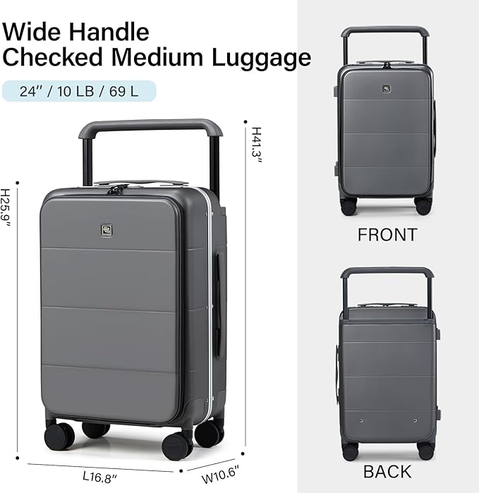 Hanke Top Opening 24 Inch Luggage with Spinner Wheels, Aluminum Frame All-PC Hard Shell Medium Suitcase, Zipperless Trunk Wide Handle Luggage, TSA Checked-Medium(Graphite Grey, 69L)