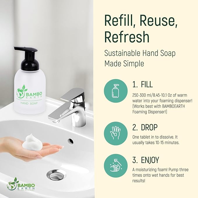 18 Pack Natural Foaming Hand Soap Tablets - Soft Moisturizing Handwash Tab Refills - 1 Tablet = 9 Oz Refillable Liquid Wash Foam Handsoap - Eco-Friendly Paper Softsoap Refill Tabs (Lemon)