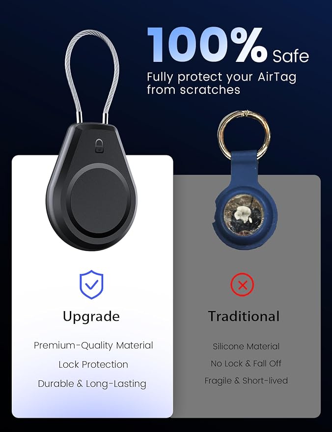 4 Pack Waterproof Secure Holder for AirTag Accessories, Anti-Theft Track Case with Steel Cable, Ultra Durable Scratch-Resistant Cover -Compatible with Apple AirTag for Keychain,Car,Bike,Luggage, Pet