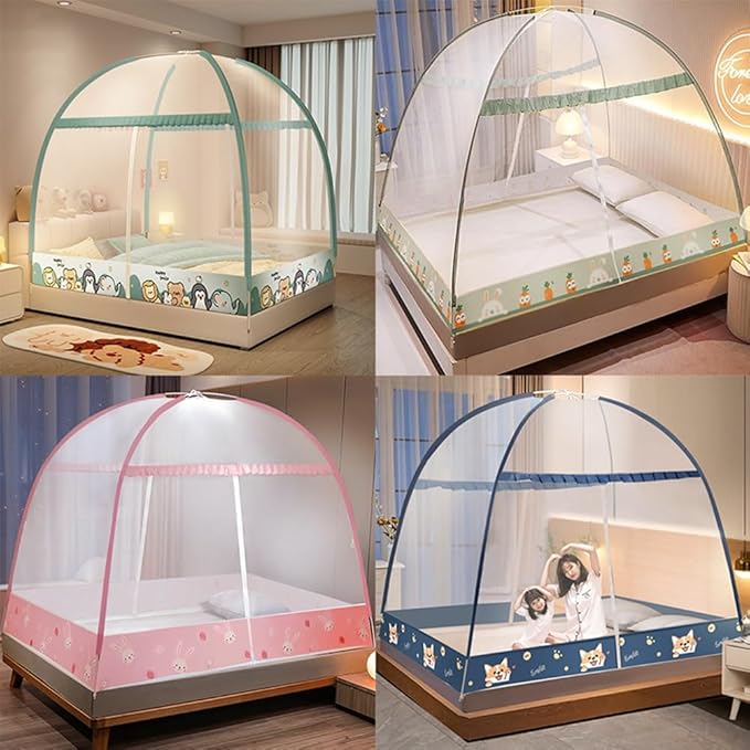 Pop-Up Mosquito Net Tent for Beds Portable Folding Canopy with Net Bottom, Fits Twin to King Size 79x71x59inch, Easy Install Wash for Baby Adults, Indoor Outdoor Use (Navy Blue-Queen Bed)