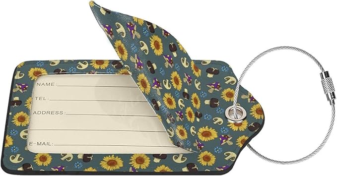 Sewant Mushrooms Leather Luggage Tag with Stainless Steel Ring, Fun Name Id Card Cover Travel Bag Tag Set, Suitable for Travel Bag Luggage Women Men 4 PCS