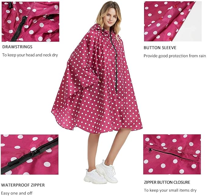 Rain Poncho Jacket Coat Hooded Zipper Style for Women/Men/Adult with Pocket