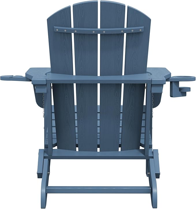 SERWALL Folding Adirondack Chair, HDPE Adirondack Chairs Set of 8, Plastic Outdoor Chairs- Looks Exactly Like Real Wood- Navy