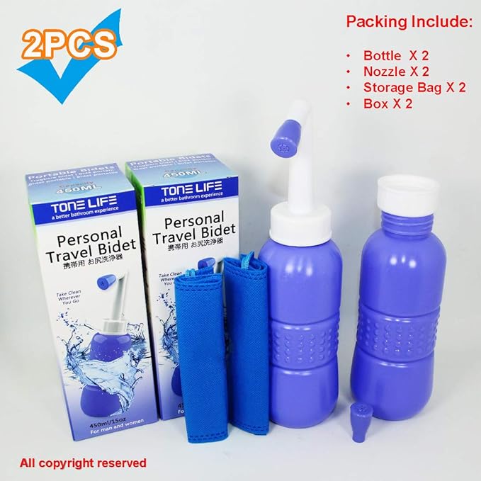 2PCS-Pack Portable Bidet for Toilet - 450ml Travel Bidet - 15oz Handheld Personal Bidet Empty Bottle - Childbirth Cleaner -for Outdoor,Camping,Travling,Driver,Personal Hygiene -with Storage Bag