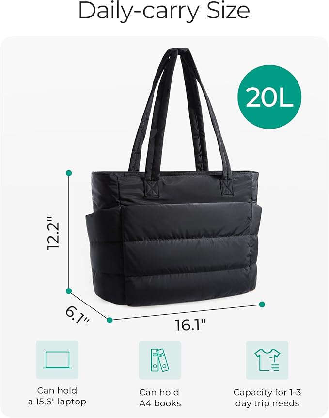 BAGSMART Tote Bag for Women, Lightweight Puffy Tote Bag with Compartments Shoulder Bag Handbag for Travel, Work, Gym,