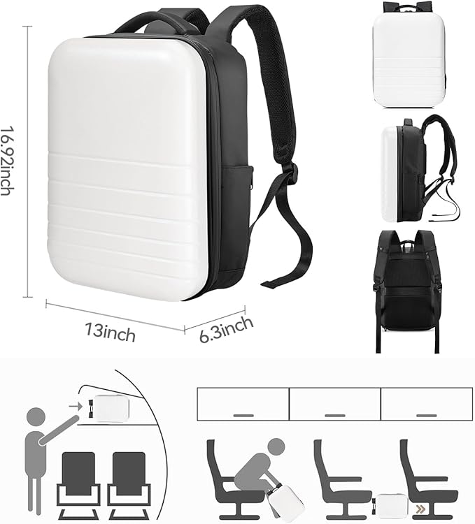 SOKOK Carry On Travel Backpack Waterproof Business Backpack with Laptop Compartment, Hardshell Computer Backpack for Men and Women, White