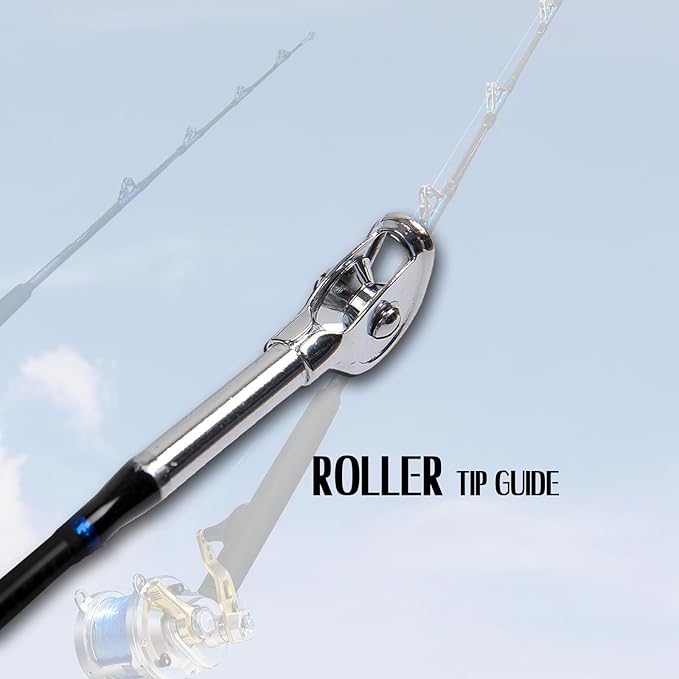 Fiblink Saltwater Offshore Heavy Trolling Fishing Rod Big Game Conventional Boat Fishing Roller Rod Pole with All Roller Guides (Heavy Power, 5-Feet 1-Inch)
