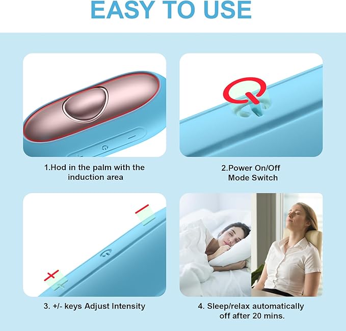Sleep Aid Device, Micro-Current Sleep Instrument Anxiety Device, Portable Rechargeable Sleep Aid for Anxiety and Insomnia (Blue)