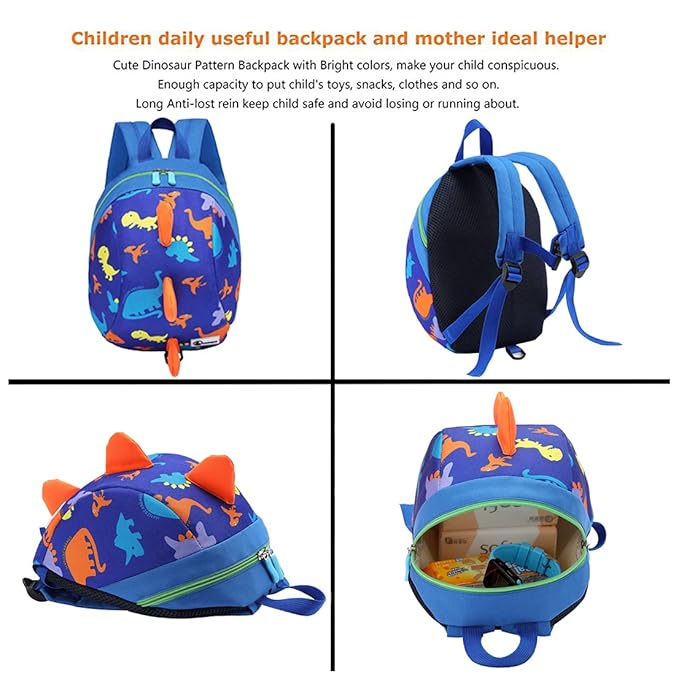 DB Toddler Mini Dinosaur Backpack with Child Leash, Anti Lost Wrist Link for Kids, Safety Harness Back Pack for Baby Boy Girl