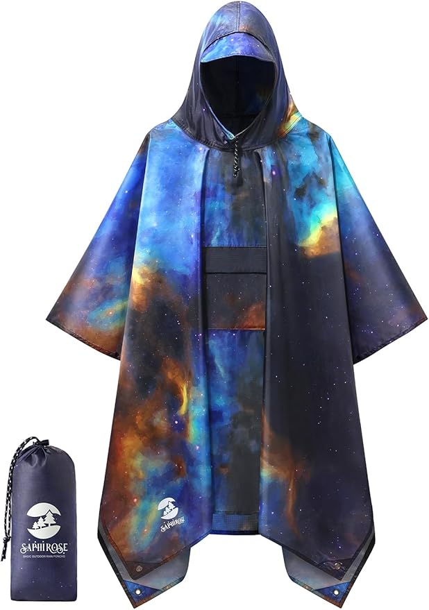 SaphiRose Extra Thick Hooded Rain Poncho Double Layer Waterproof Raincoat Jacket for Men Women Adults