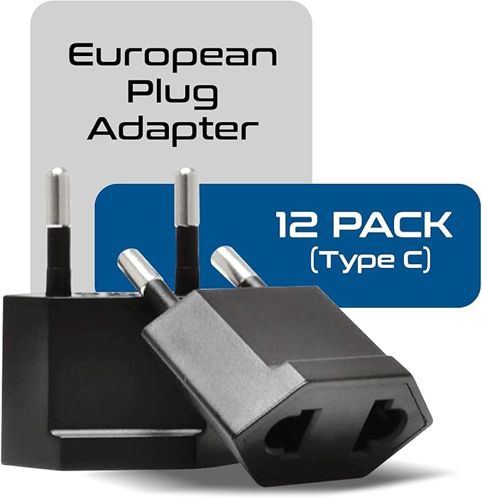 Ceptics USA, Canada to European Plug Adapter - Type C Adapter compatible in Europe, Canada to European travel plug adapter Ideal for Phones, Camera & More - CE Certified - RoHS Compliant - 12 Pack