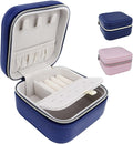 【2 Pack】 PU Leather Travel Small Portable Mini Travel Jewelry Organizer for Rings Necklaces Earrings and Lipstick Color Blue and Pink