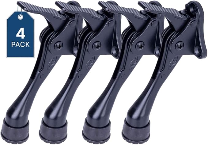 One Touch Kickdown Door Stopper, Door Holder, Heavy Duty Door Stops, Bottom of Door, Height-Adjustable Rubber Tips by HASHI (Black 4 inch x 4pack)