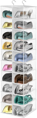 coastal rose Hanging Shoe Organizer for Closet, 20 Sections Hanging Closet Organizers and Storage Shelves, Space Saving Shoe Storage Rack Holder, Transparent White, 12''W×12''Dx 50''H