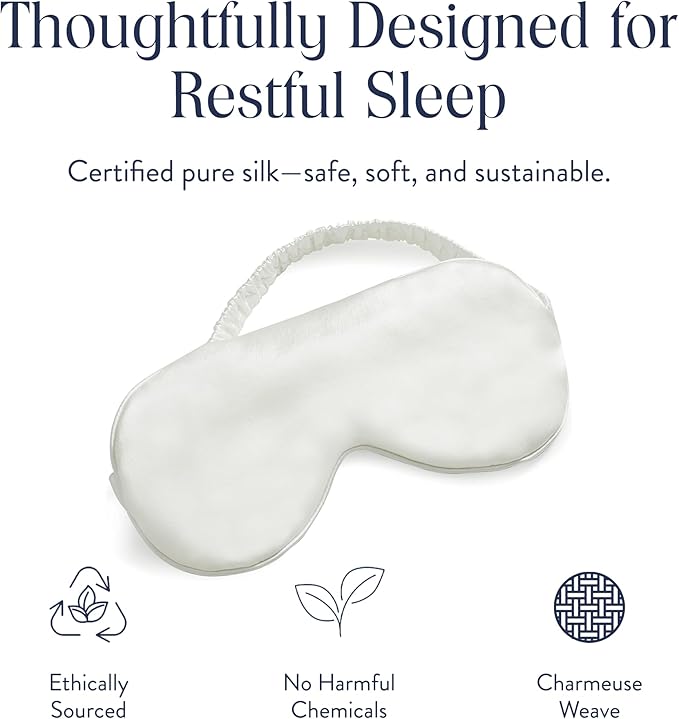 Brooklinen Silk Eye Mask for Sleeping – Ivory, 100% Mulberry Silk Sleep Mask with Soft Elastic Strap, Machine Washable, Breathable & Cool-to-The-Touch – Ideal for Sleeping & Traveling