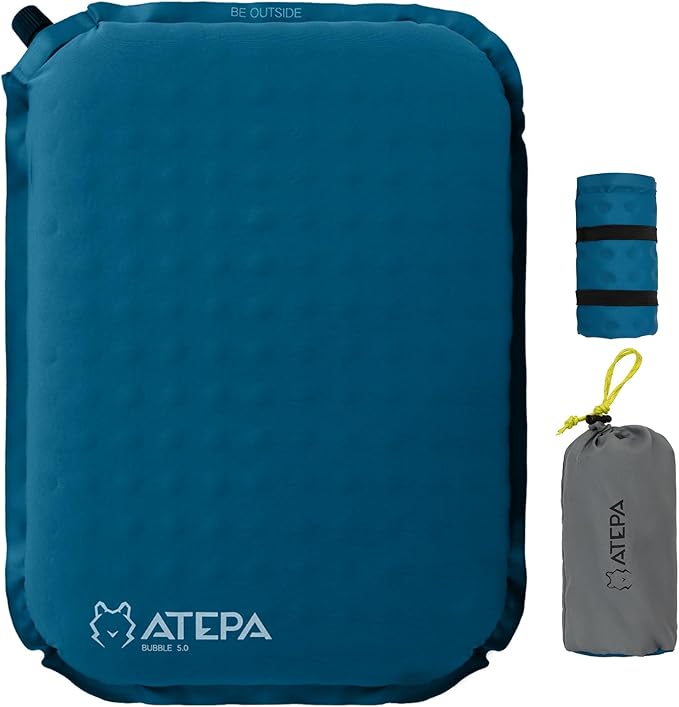 ATEPA Inflatable Stadium Seat Cushion, Self-Inflating Memory Foam Stadium Seats Bleacher Seat Chair Cushion Pad for Airplane Travel Backpacking Sports Events