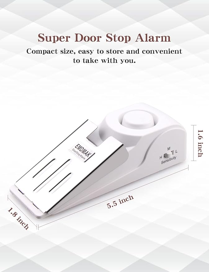 EMDMAK Door Stop Alarm with 120DB Siren Door Stop for Home & Travel (White) (Pack of 1)