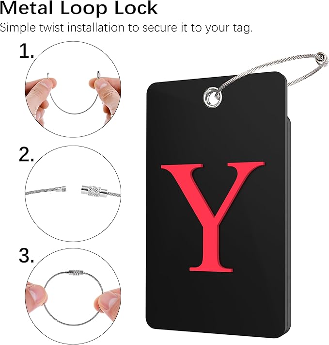 Gostwo 2 Pack Luggage Tags for Suitcases, 26 Initial Letter Travel Luggage Baggage Identification Labels ID Tag Fully Bendable Tags with Stainless Steel Loop (Black) (Letter Y)