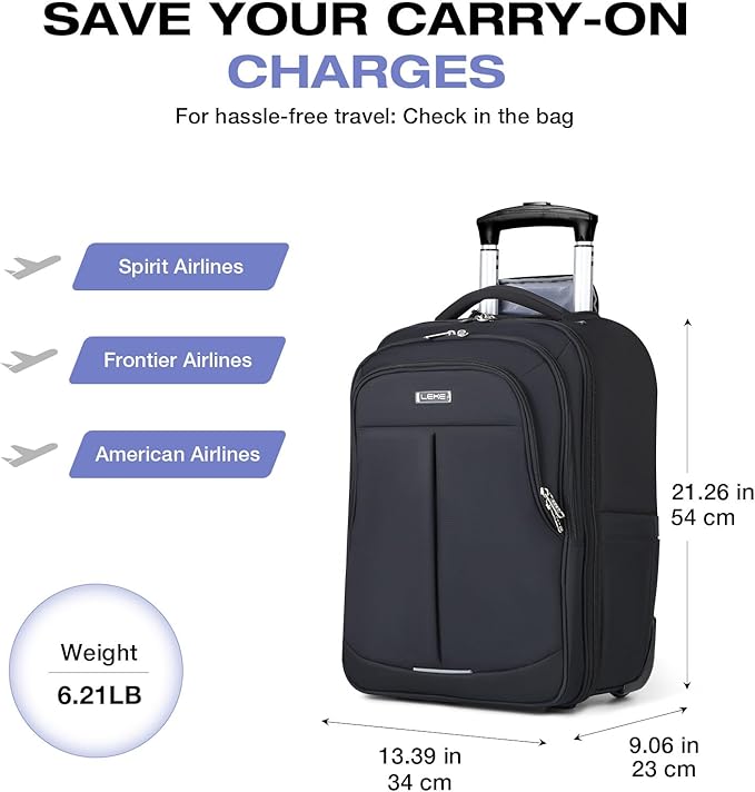 Rolling Backpack for Adults,18 Inch Waterproof Carry-on Back pack with Wheels, Wheeled Carry-on Luggage, Travel Bag for Men Women， Trolley Laptop Backpacks, Black Large