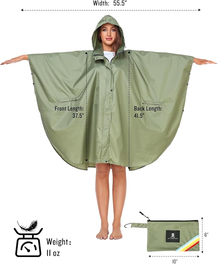 SaphiRose Unisex Rain Poncho Hooded Waterproof Raincoat for Adults Women