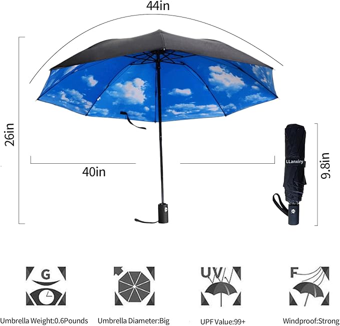LLanxiry Compact Travel Umbrella, Mini Windproof Umbrellas for Rain & Sun, Small Lightweight Outdoor UV Umbrella, Portable Folding Umbrellas for Travel