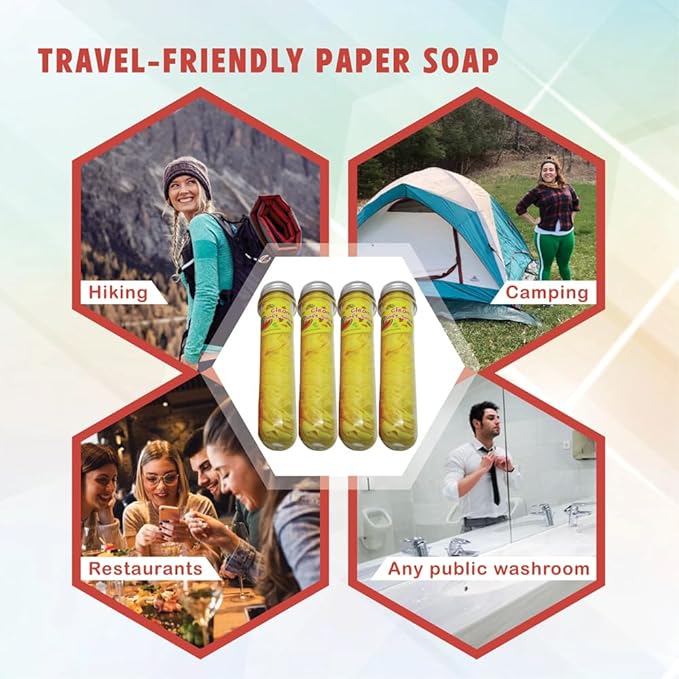 Flower Paper Soap Sheets (pack of 4) - Portable Disposable Travel Paper Soap Confetti - Foaming Hand Washing Scented Soap Flakes for Indoor, Travel, Camping, Hiking, Outdoor, (Yellow)