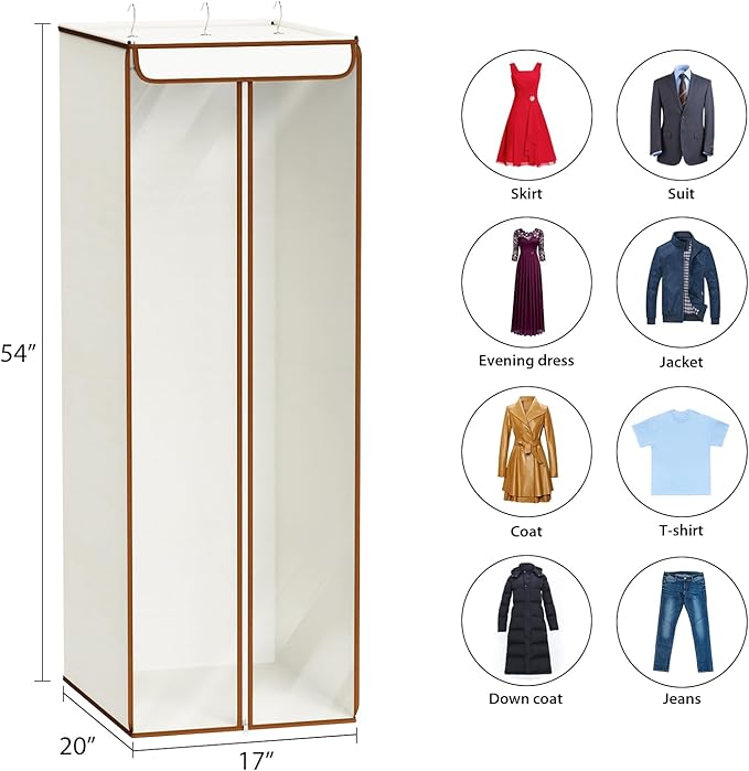 Univivi Garment Bags for Hanging Clothes, Large Clothes Storage Bags Closet Organizer with Clear Window, Premium Hanging Garment Storage Bag for Suits, Coats, Dresses, 54", 2 Pack (Beige)