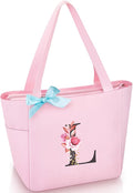 Vavabox Tote Bag, A-Z Initial Monogrammed Waterproof Tote Bag, Bridesmaid Gifts for Women, Black and Pink