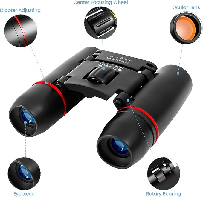 Binoculars for Adults Compact Mini Folding Waterproof Binoculars with High Power Portable for Bird Watching Cruising Hiking and Sports Events