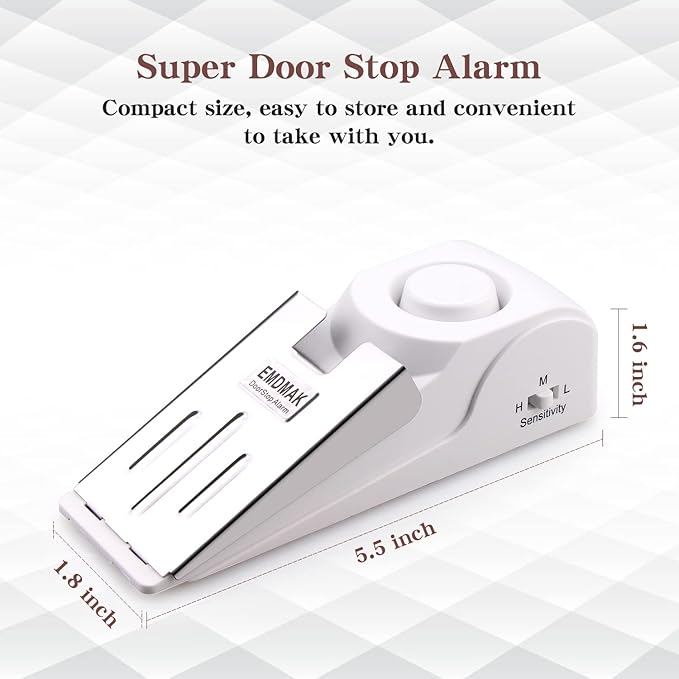 EMDMAK Door Stop Alarm with 120DB Siren Door Stop for Home & Travel (White) (Pack of 4)