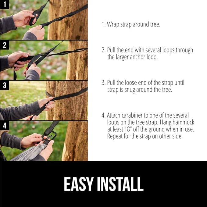 GORILLA GRIP Durable Portable Camping Hammock, Holds 500lbs with Heavy Duty Tree Straps, Comfortable Travel Swing, Camp Hammocks, Easy to Use and Install, Outdoor Essentials, Black, 10x6.5 FT