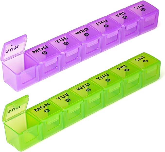 2-Pack Large Weekly Pill Organizer,Vitamin Pill Box Organizer 7 Day with Big Compartments, Am Pm Pill case for Travel,XL Medicine Organizer 14 Day for Fish Oils, Vitamin Holder Supplement