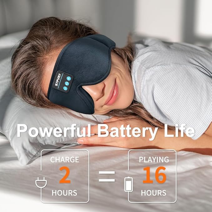 Bluetooth Sleep Mask Wireless Headphones 3D Bluetooth Eye Mask for Side Sleepers SYPVRY Blackout Eye Mask with Headphones Speaker for Airplane,Travel, Black