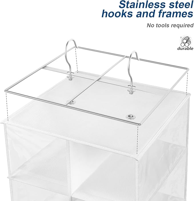 coastal rose Hanging Shoe Organizer for Closet, 20 Sections Hanging Closet Organizers and Storage Shelves, Space Saving Shoe Storage Rack Holder, Transparent White, 12''W×12''Dx 50''H
